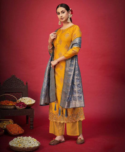 Pure Cotton Silk Unstitched Dress Material with Banarasi Dupatta