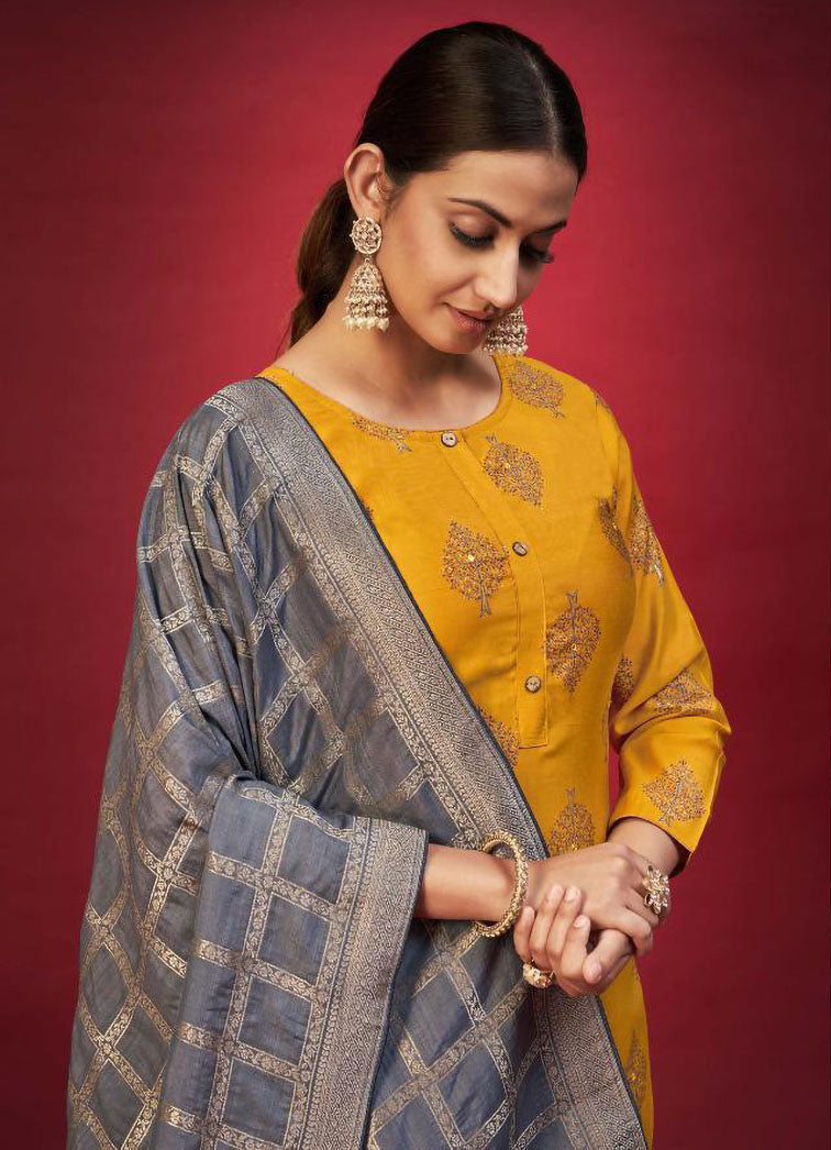 raw silk dress with banarasi dupatta Mauve Purple Silk Gown With Jacquard Banarasi Dupatta