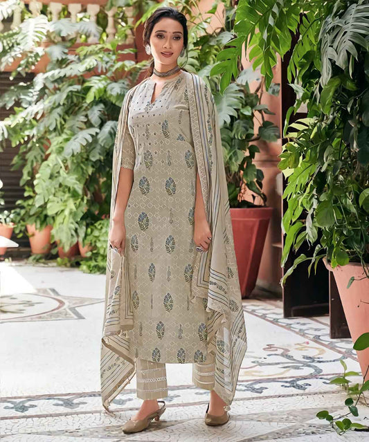 Pure Cotton Unstitched Brown Salwar Kameez Suit Set With Print