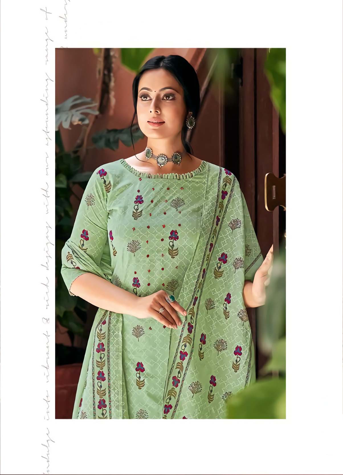 Pure Cotton Unstitched Green Salwar Kameez Suit Set With Khadi Print - Stilento