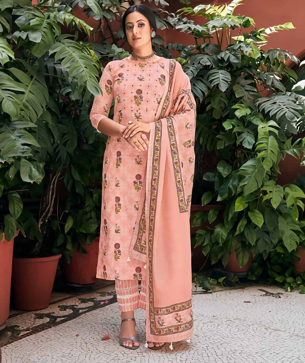 Pure Cotton Unstitched Pink Salwar Kameez Suit Set With Khadi Print - Stilento