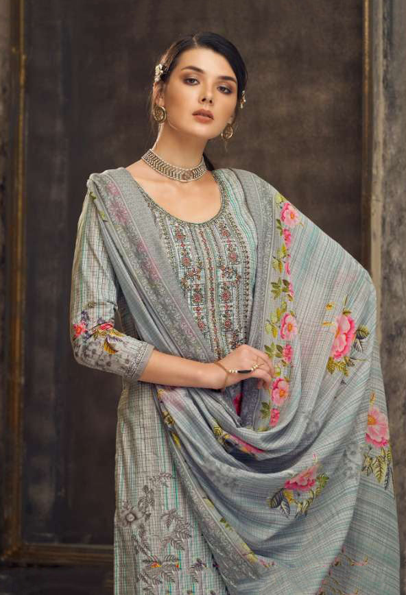 Pure Cotton Unstitched Printed Suit Set With Embroidery Dress Material - Stilento