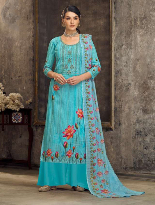 Pure Cotton Unstitched Printed Suit Set With Embroidery Dress Material