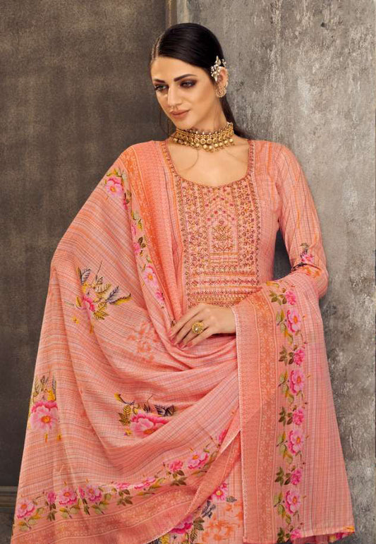 Pure Cotton Unstitched Printed Suit Set With Embroidery Dress Material