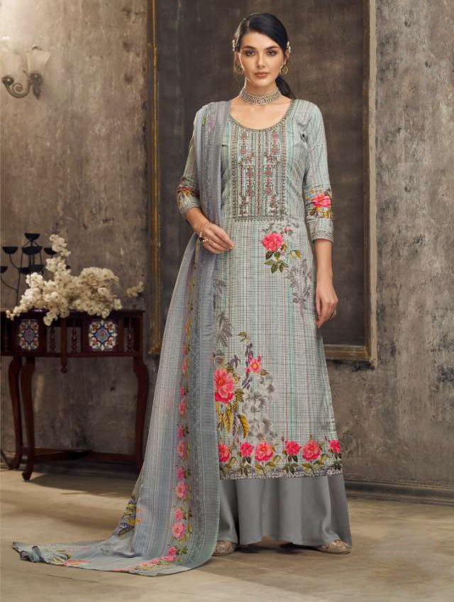 Pure Cotton Unstitched Printed Suit Set With Embroidery Dress Material - Stilento