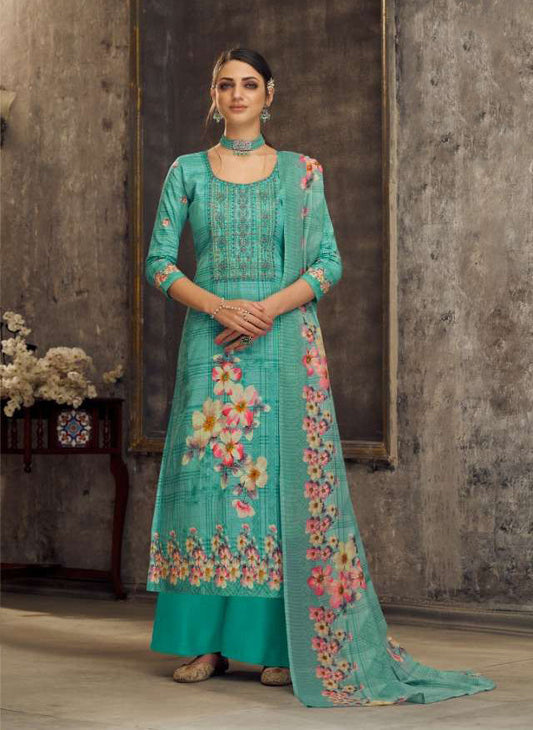 Pure Cotton Unstitched Suit Set Dress Material With Embroidery
