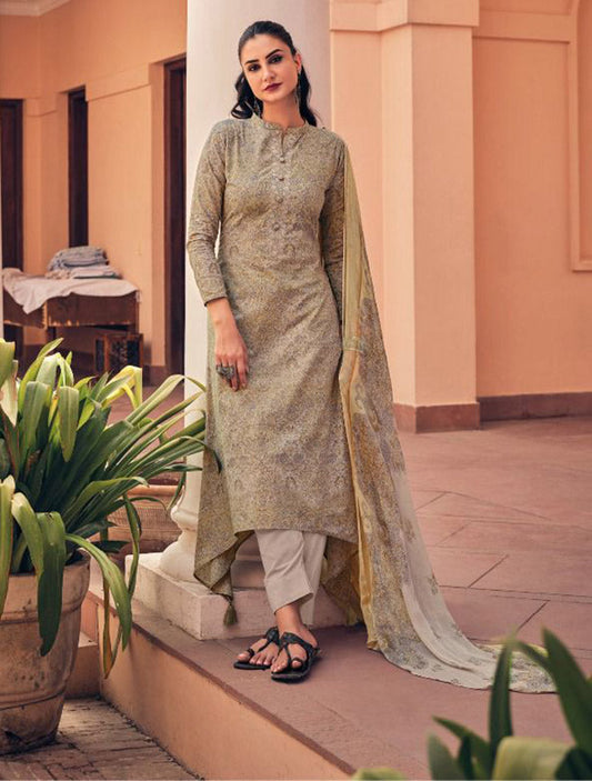 Pure Cotton Unstitched Suit With Chiffon Dupatta