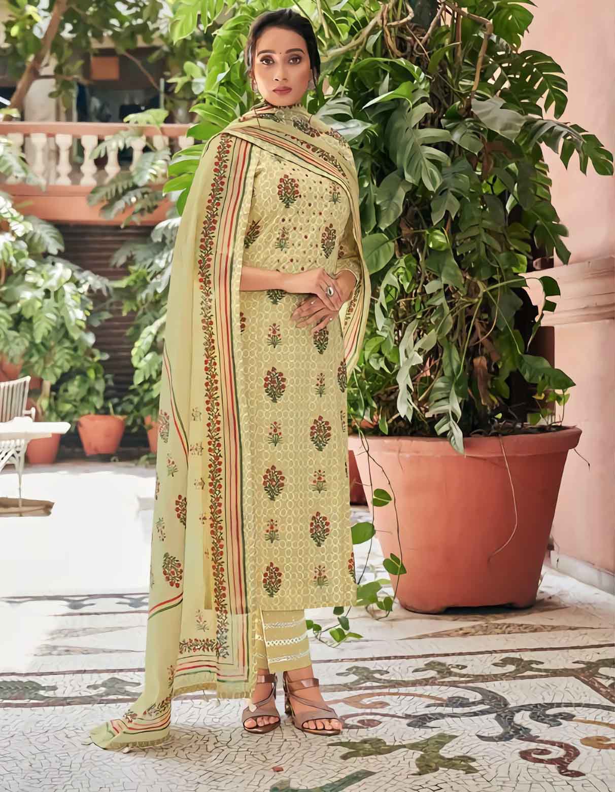 Pure Cotton Unstitched Yellow Salwar Kameez Suit Set With Khadi Print - Stilento