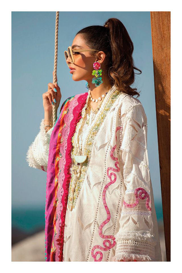 Pure Cotton White Unstitched Pakistani Suit For Ladies - Stilento
