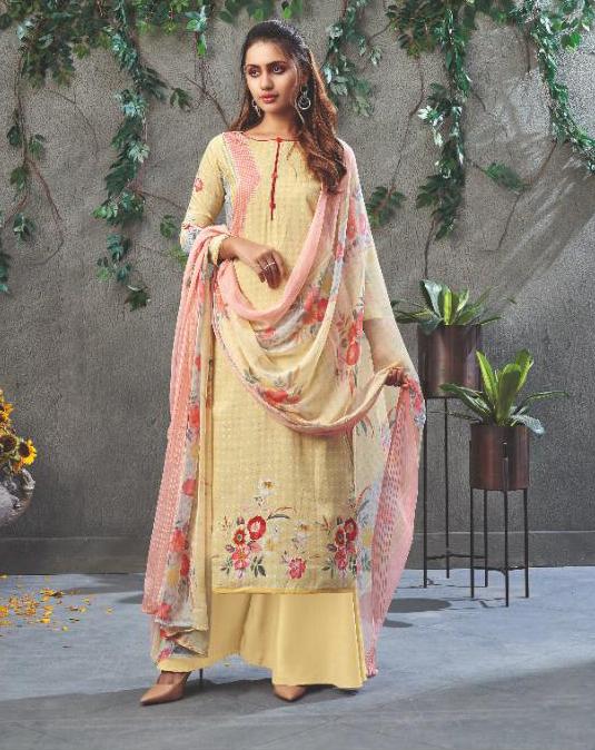 Pure Cotton Yellow Printed Summer Suit Dress Material for women - Stilento