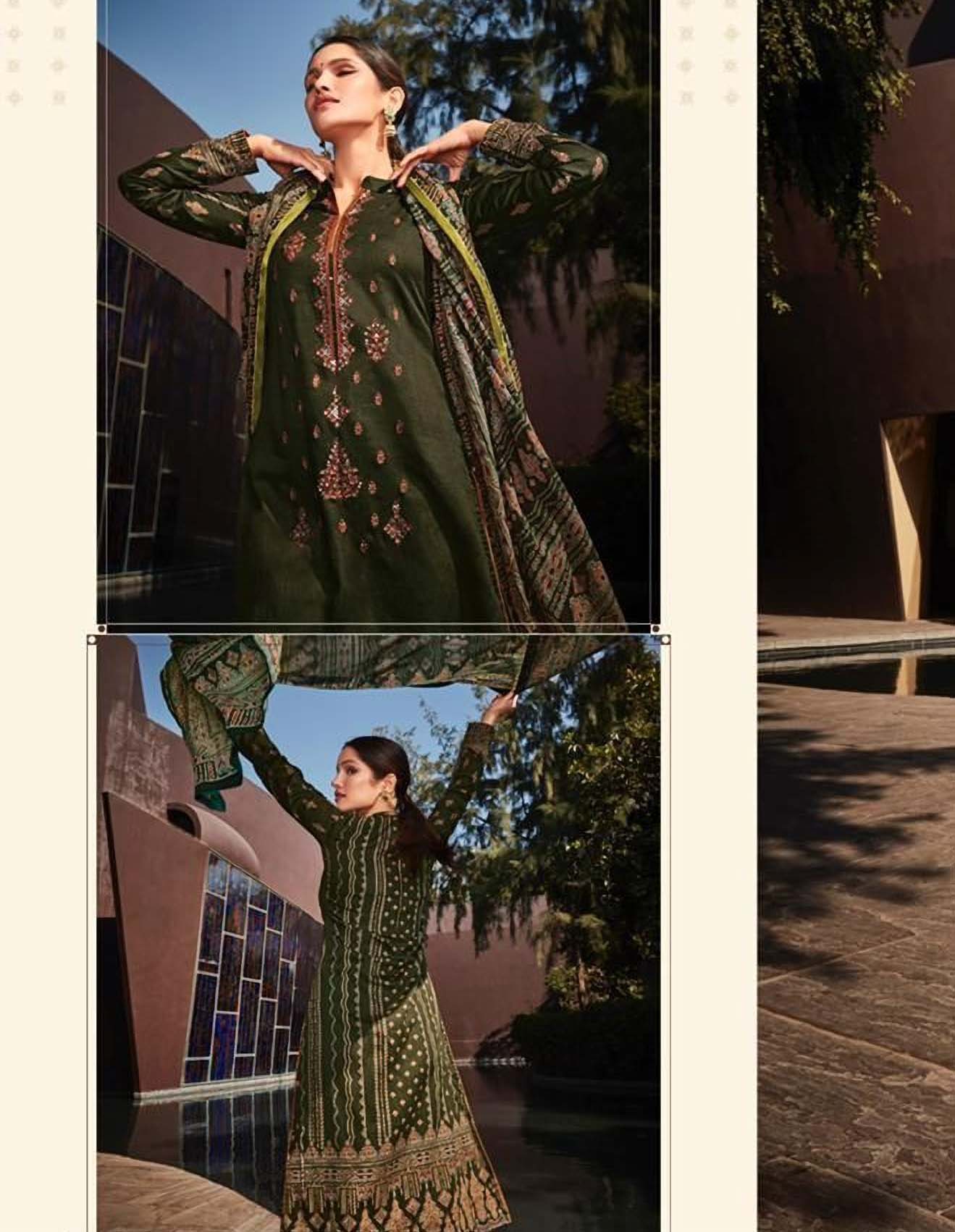 Pure Jam Satin Unstitched Green Salwar Suits Set - Stilento