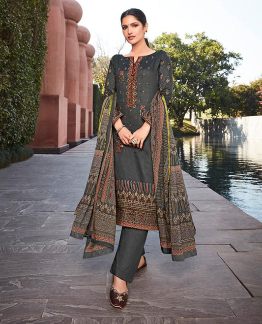 Pure Jam Satin Unstitched Grey Salwar Suits Set for Women