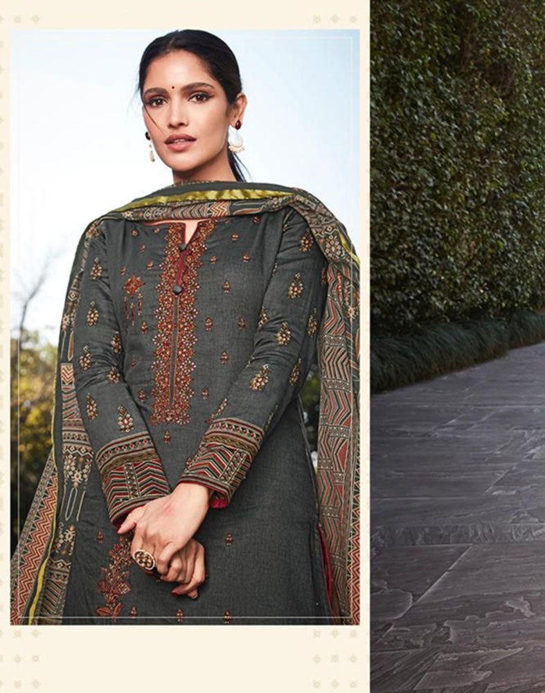 Pure Jam Satin Unstitched Grey Salwar Suits Set for Women - Stilento