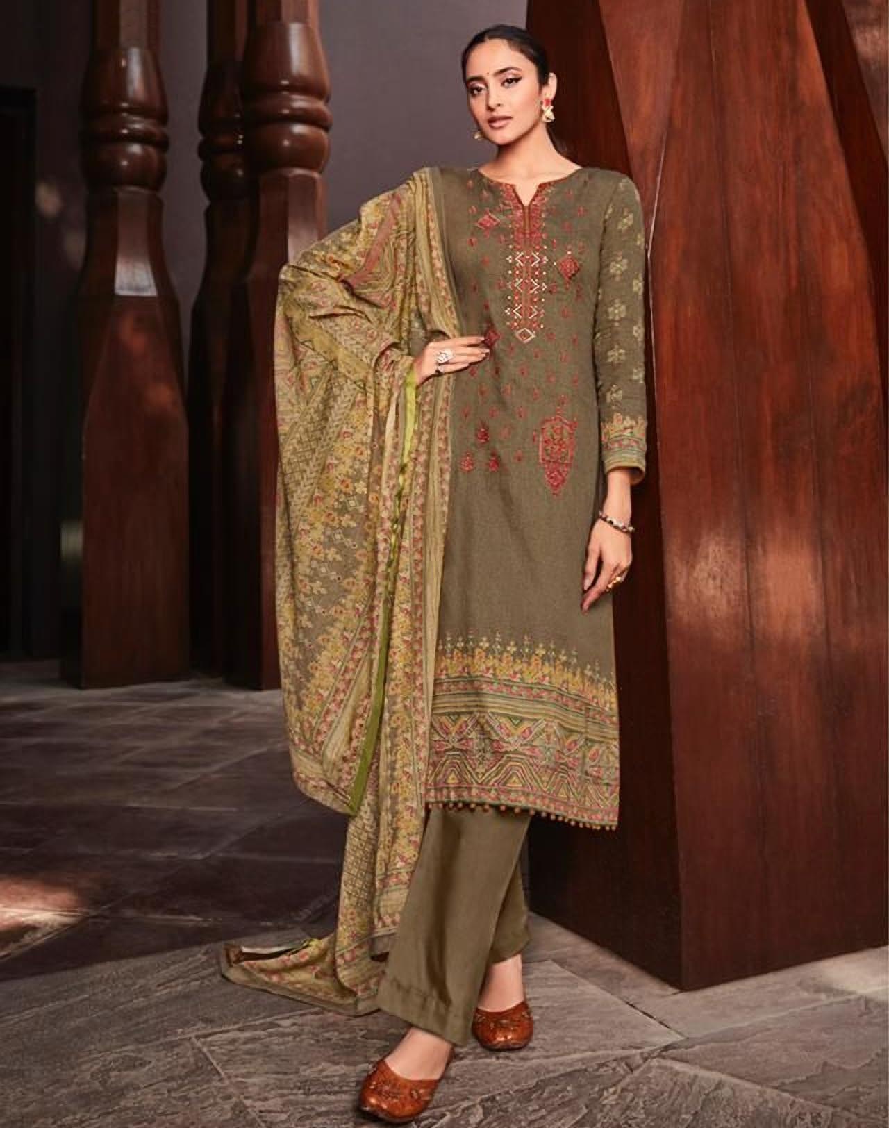 Pure Jam Satin Unstitched Salwar Suits Set with Embroidery - Stilento