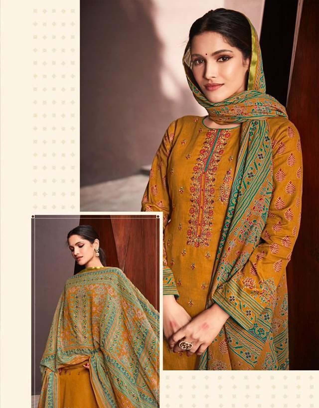 Pure Jam Satin Unstitched Yellow Salwar Suits Set with Embroidery - Stilento