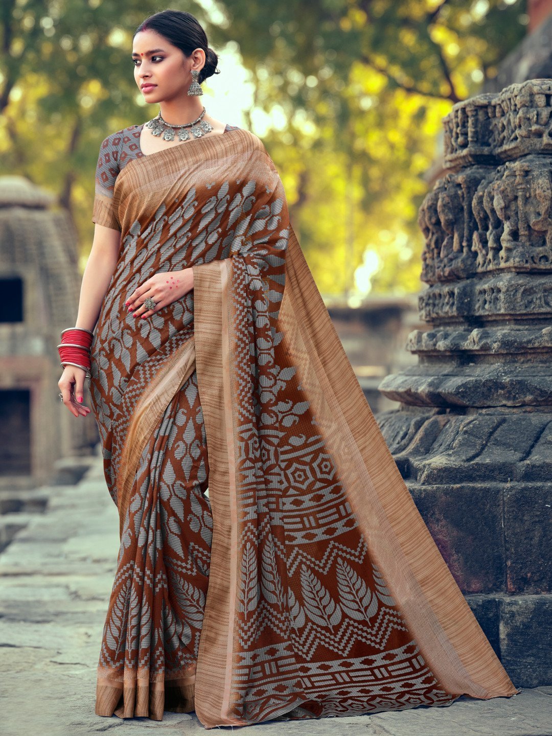 Pure Kota Silk Designer Brown Women Saree