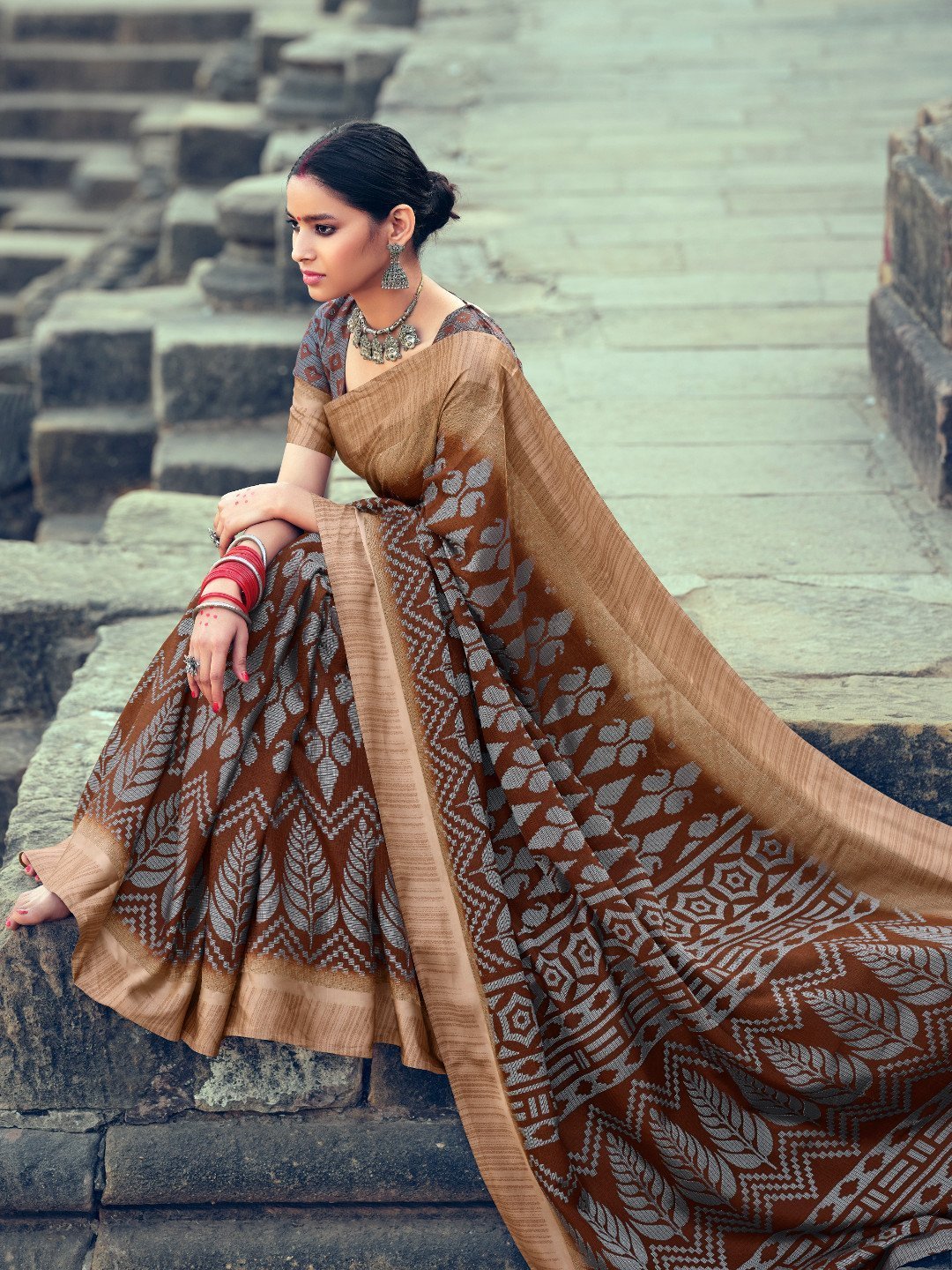 Pure Kota Silk Designer Brown Women Saree