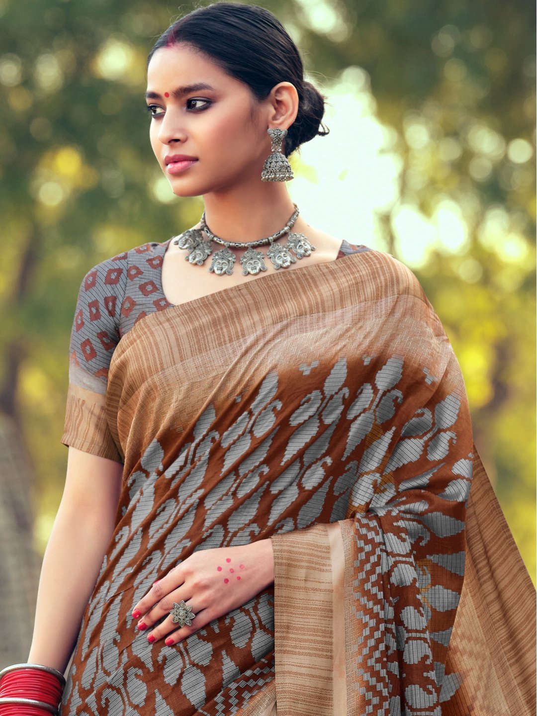 Pure Kota Silk Designer Brown Women Saree