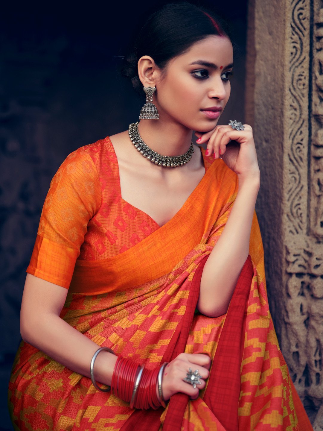 Pure Kota Silk Designer Orange Women Saree