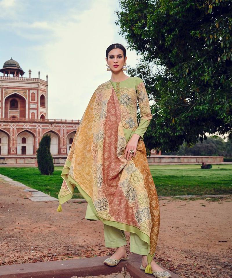Pure Lawn Cotton Green Unstitched Party Wear Salwar Suits - Stilento