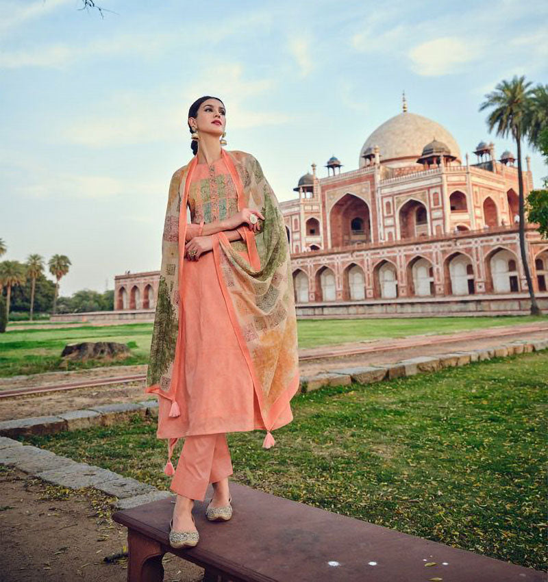 Pure Lawn Cotton Orange Unstitched Party Wear Salwar Suits - Stilento