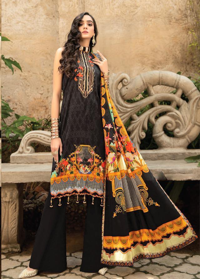 Pure Lawn Digital Style Printed Black Karachi Dress Material - Stilento