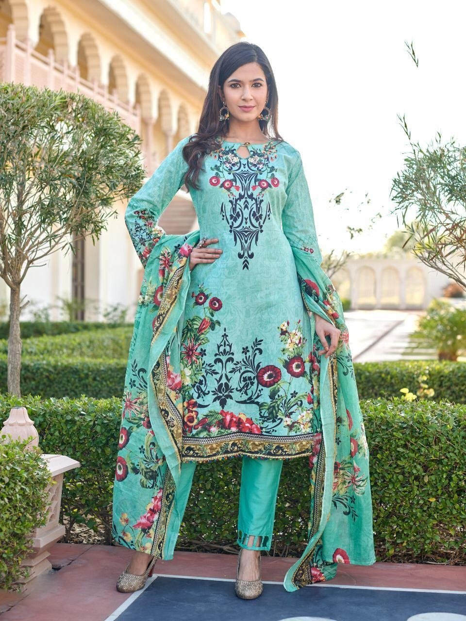 Pure Lawn Printed Women Unstitched Suit Karachi Green Material - Stilento
