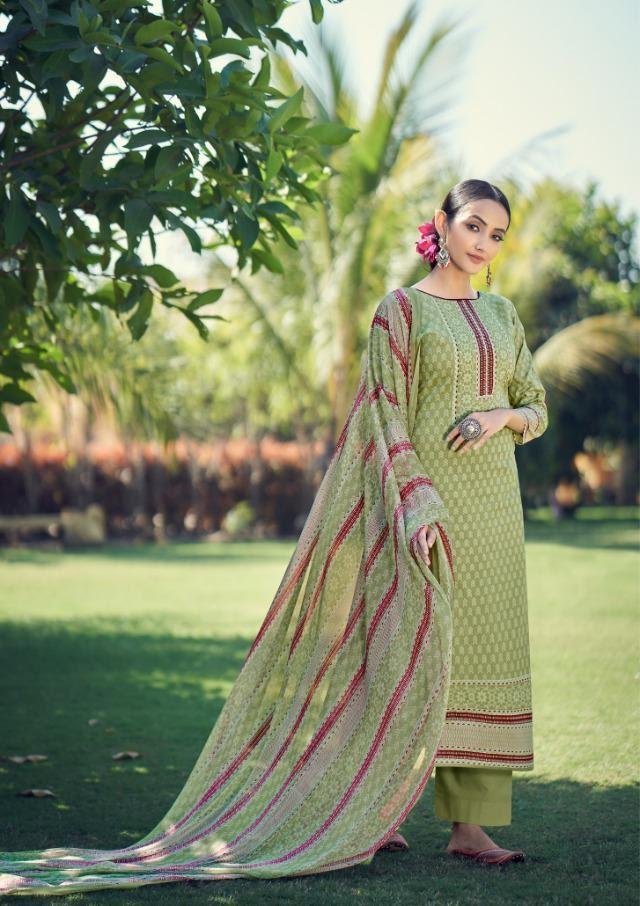 Pure lawn Unstitched Green Suit with dupatta for women - Stilento