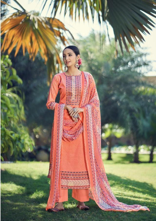 Pure lawn Unstitched Orange Suit with dupatta for women