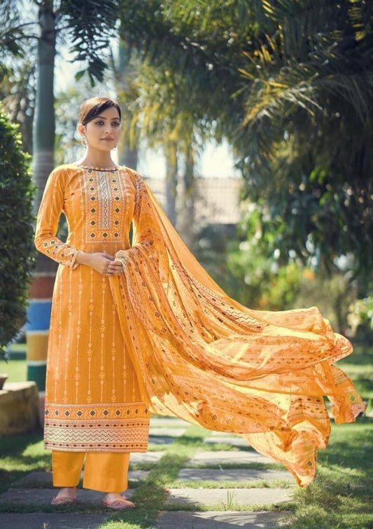 Pure lawn Unstitched Yellow Suit with dupatta for women