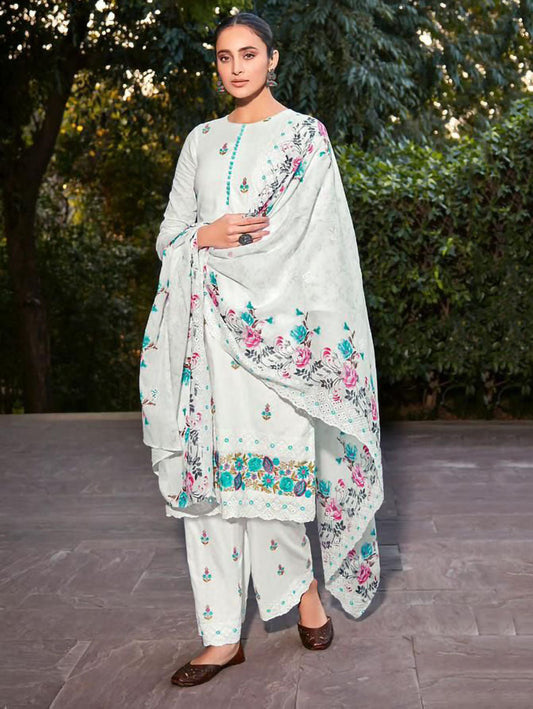 Mumtaz Arts Pure Lawn With Embroidery Unstitched White Suit Material