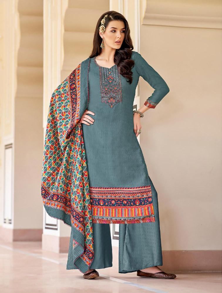 Pure Pashmina Unstitched Winter Garam Suits With Printed Dupatta - Stilento