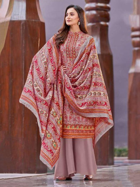 Pure Wool Pashmina Winter Unstitched Suits with Shawl Dupatta
