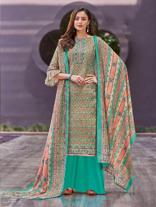 Pure Wool Pashmina Winter Unstitched Suits with Shawl Dupatta