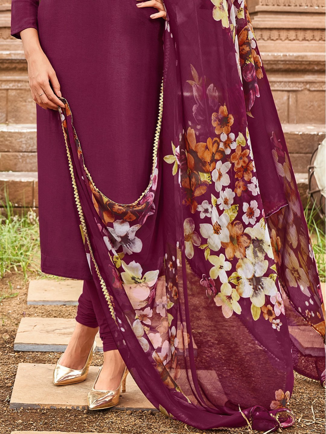 Purple Embroidered Unstitched Cotton Suit for Ladies - Stilento