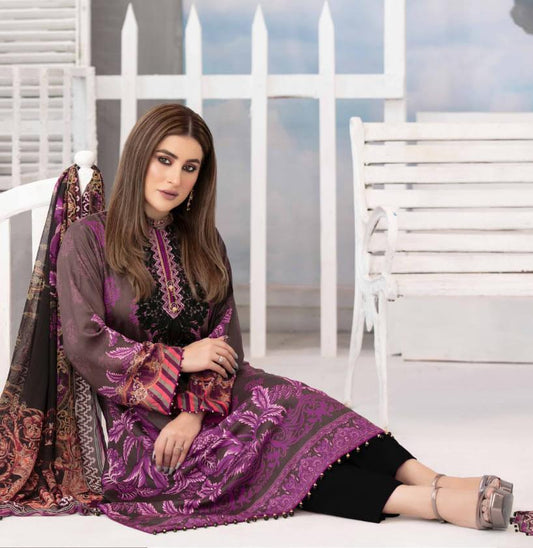 Purple Jam Satin Unstitched Pakistani Cotton Suits for Women