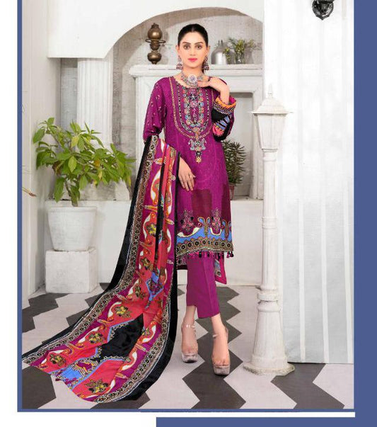 Purple Lawn Cotton Salwar Kameez Dress Material for Women