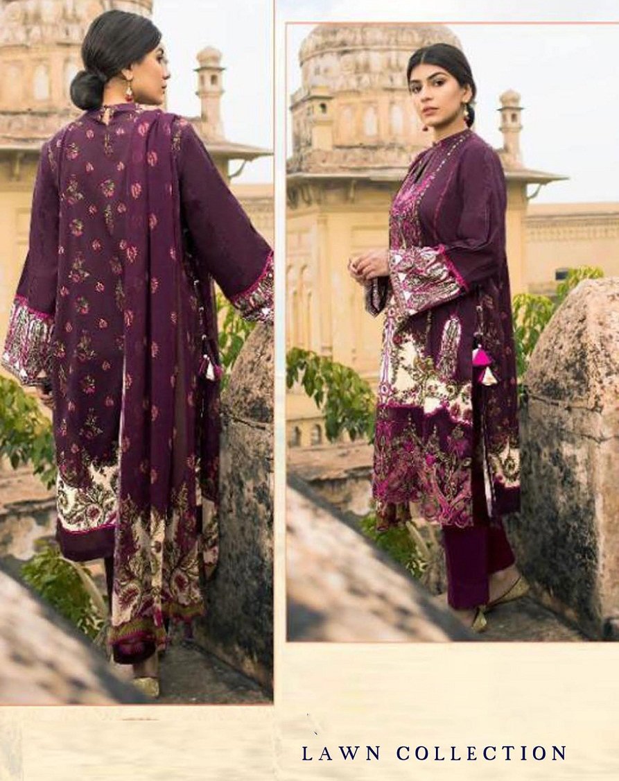 Purple Pakistani Lawn Cotton Unstitched Salwar Kameez Suit - Stilento
