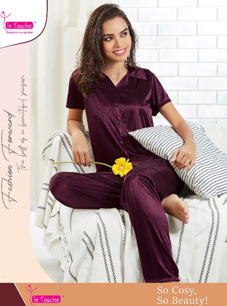 Purple Satin Night suits Pajamas Set for Ladies - Stilento