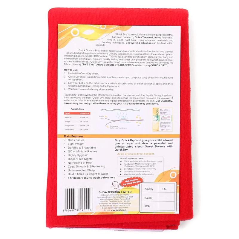Quick Dry Baby Mat Bed Protector Waterproof Sheet Red, Double Bed - Stilento