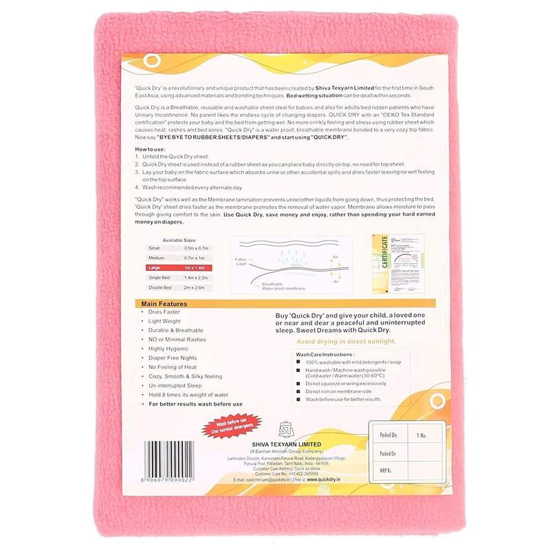 Quick Dry Baby Mat Bed Protector Waterproof Sheet Salmon Rose, Double Bed - Stilento