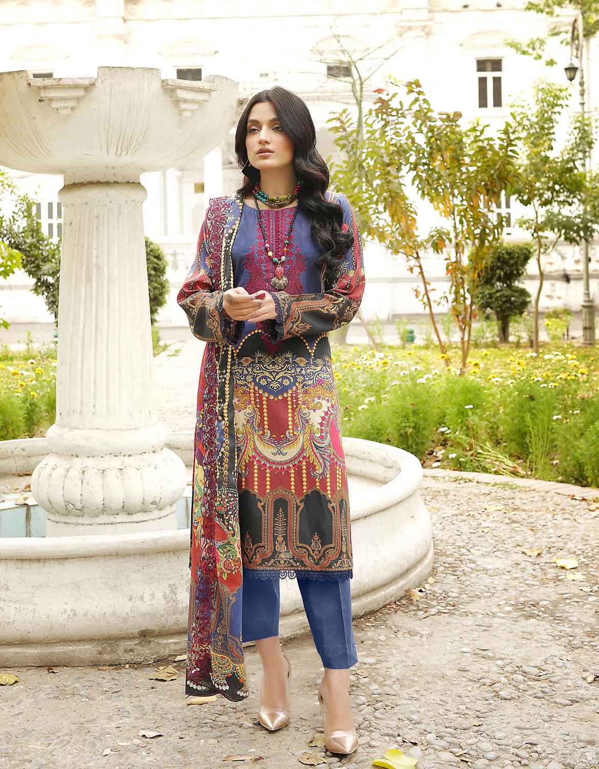 Ramsha By Zesh Unstitched Embroidered Lawn Pakistani Suit Blue