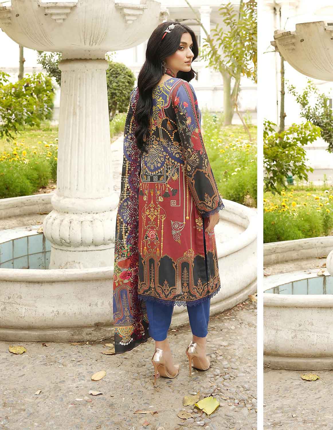 Ramsha By Zesh Unstitched Embroidered Lawn Pakistani Suit Blue