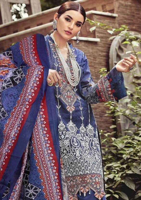 Rang Rasiya lawn fabric Blue Dress Material for women - Stilento