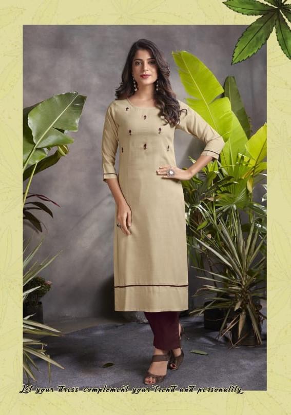 Rayon Beige Kurta Pant Set with Hand Work for Women
