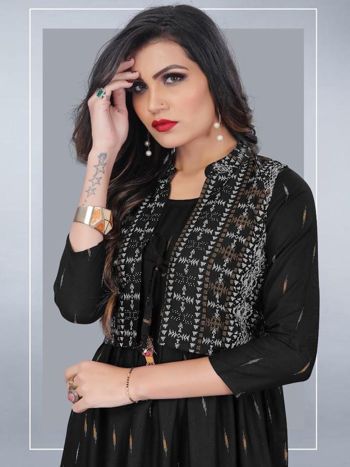 Rayon Black Women's Kurtis With Koti Set
