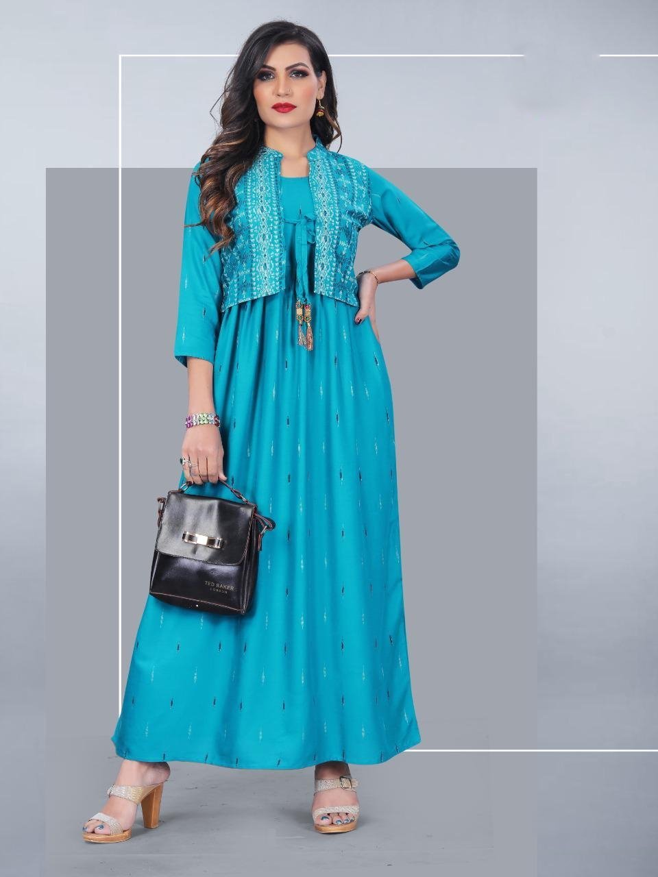 Rayon Blue Women's Kurtis With Koti Set