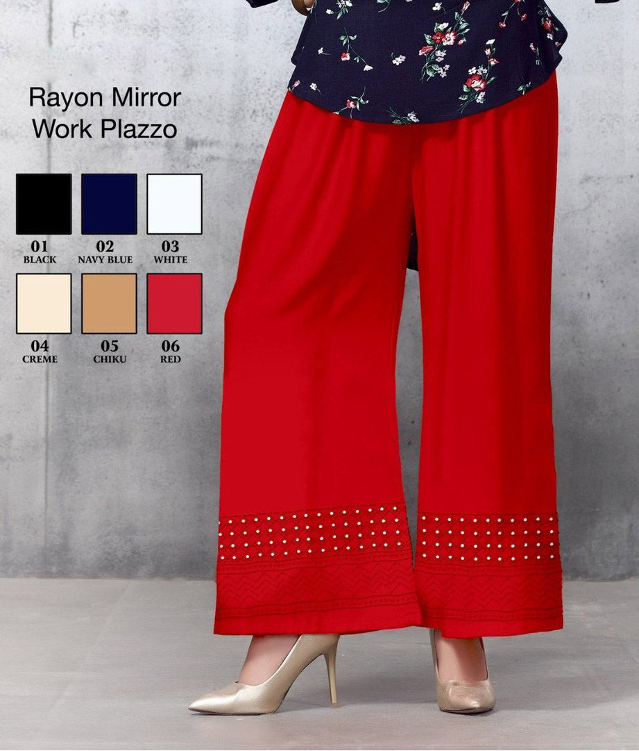 Rayon Mirror Work Palazzo Pants for Women - Stilento