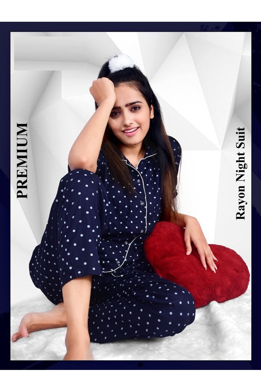 Rayon Women Night Suits Dark Blue
