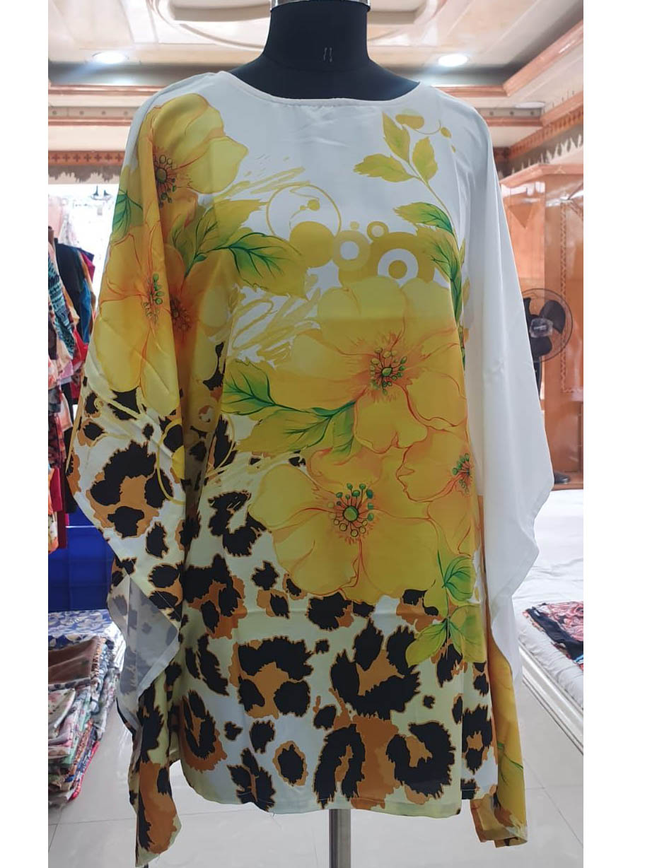Rayon Yellow Floral Printed Kaftan Tunic tops for Ladies - Stilento